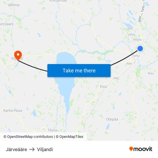 Järveääre to Viljandi map