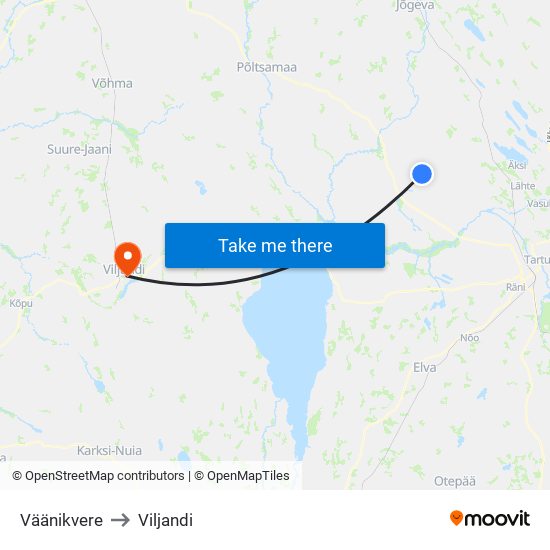 Väänikvere to Viljandi map