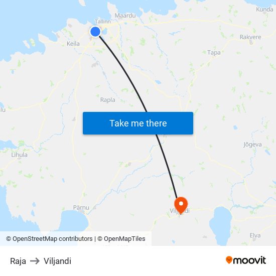Raja to Viljandi map