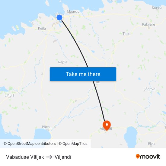 Vabaduse Väljak to Viljandi map