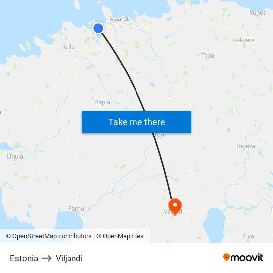 Estonia to Viljandi map