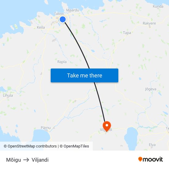 Mõigu to Viljandi map