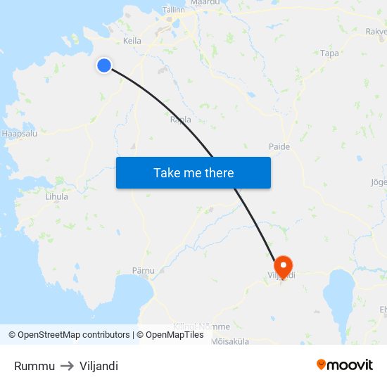 Rummu to Viljandi map
