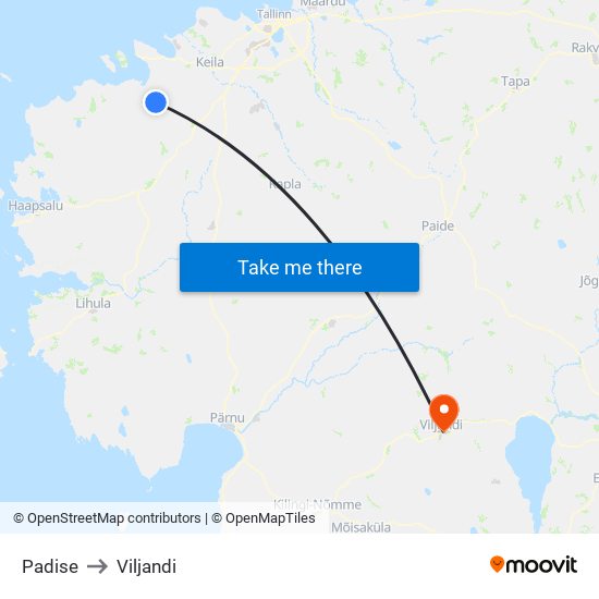 Padise to Viljandi map