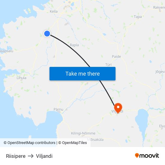 Riisipere to Viljandi map