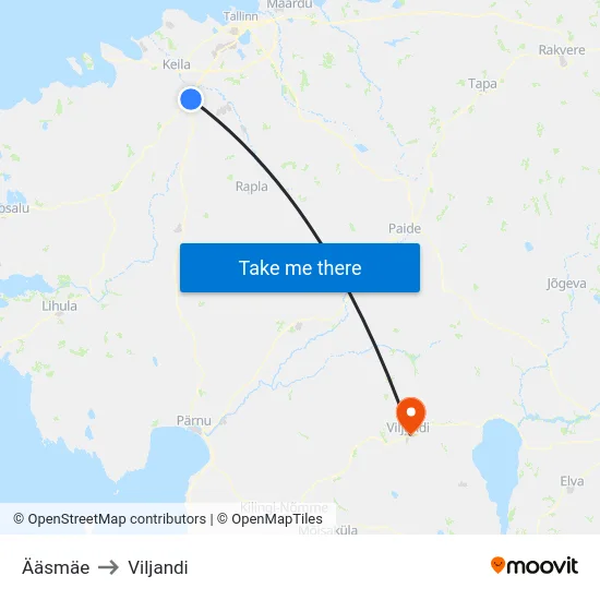 Ääsmäe to Viljandi map