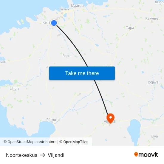 Noortekeskus to Viljandi map