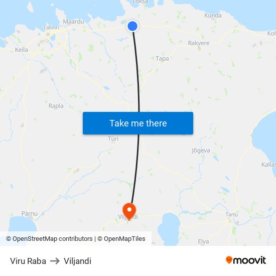 Viru Raba to Viljandi map