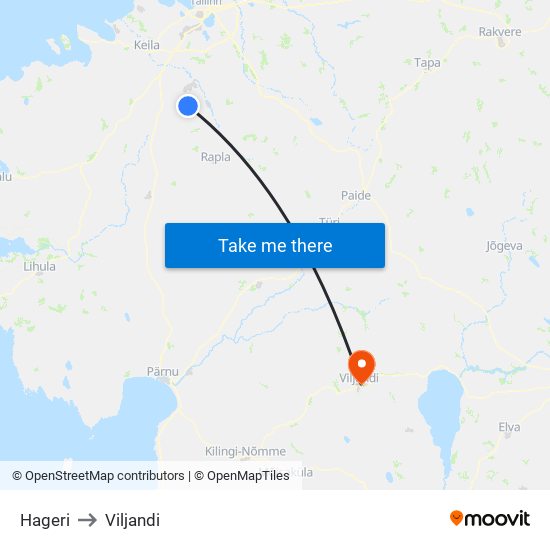 Hageri to Viljandi map