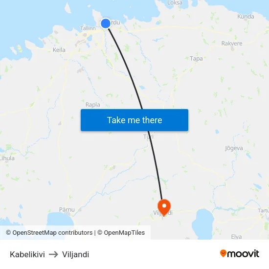 Kabelikivi to Viljandi map