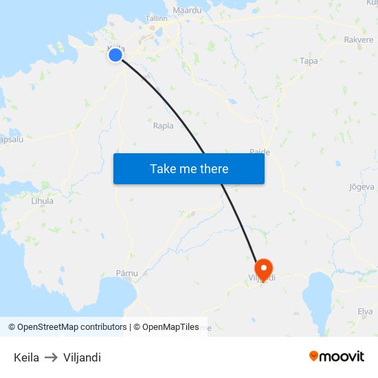 Keila to Viljandi map