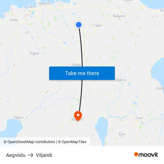 Aegviidu to Viljandi map