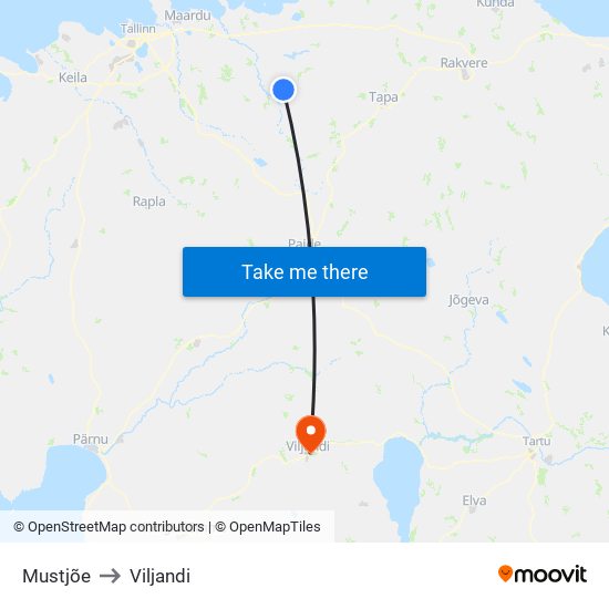 Mustjõe to Viljandi map