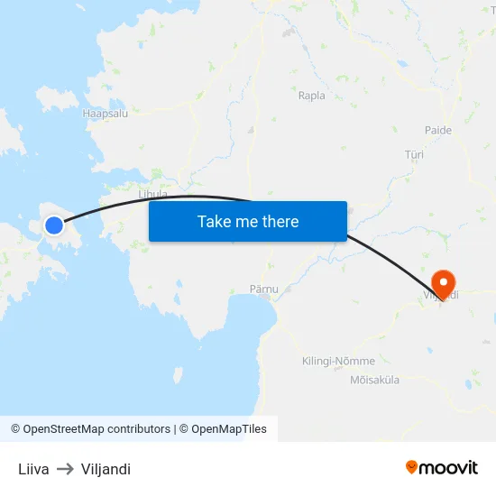 Liiva to Viljandi map