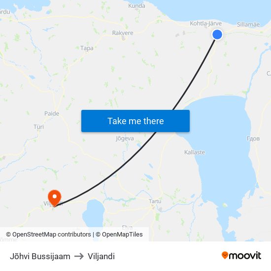 Jõhvi Bussijaam to Viljandi map