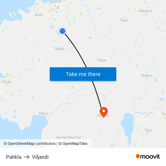 Pahkla to Viljandi map