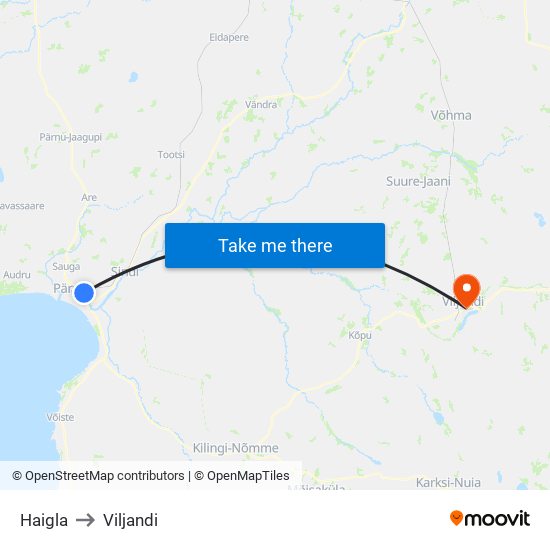 Haigla to Viljandi map