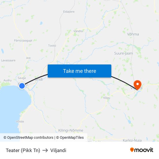 Teater (Pikk Tn) to Viljandi map