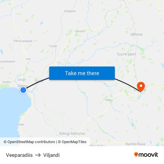 Veeparadiis to Viljandi map