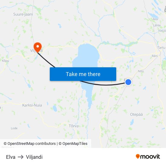 Elva to Viljandi map