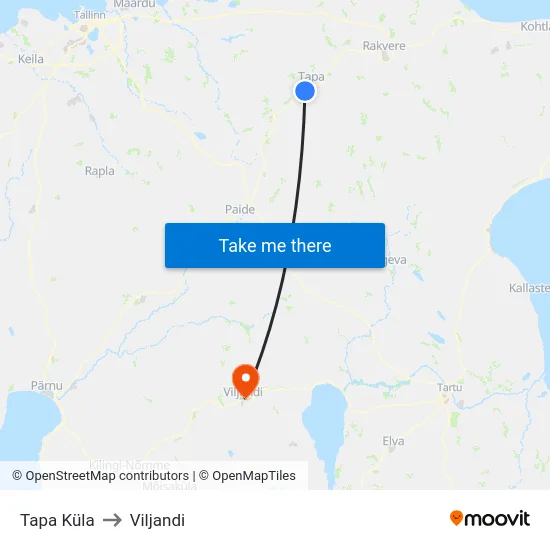 Tapa Küla to Viljandi map