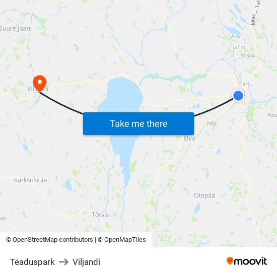 Teaduspark to Viljandi map