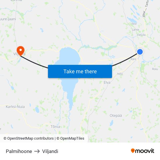 Palmihoone to Viljandi map