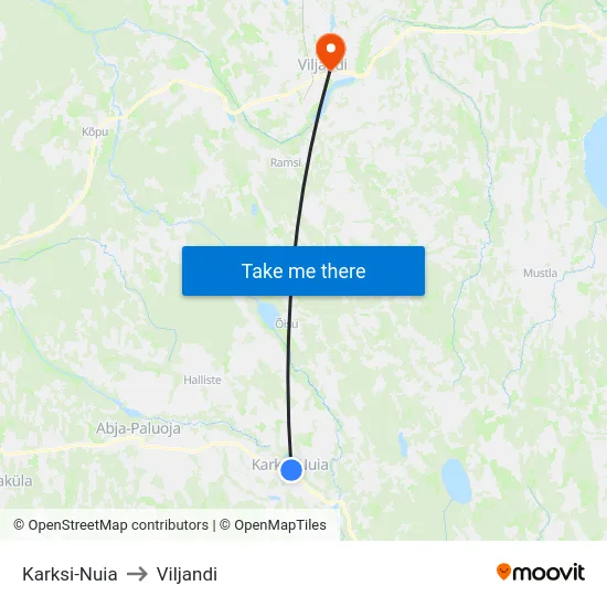 Karksi-Nuia to Viljandi map