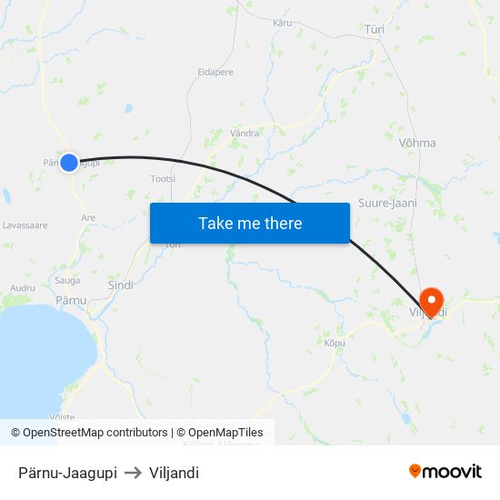 Pärnu-Jaagupi to Viljandi map