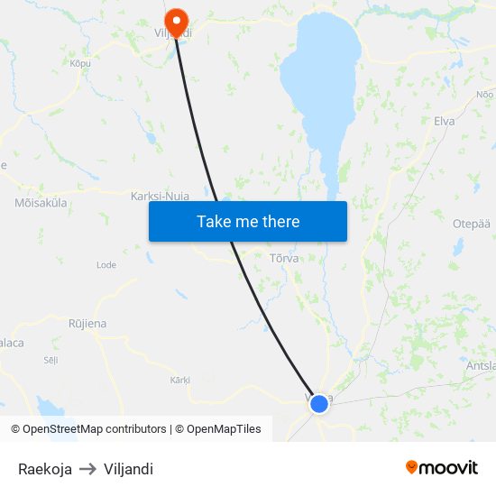 Raekoja to Viljandi map