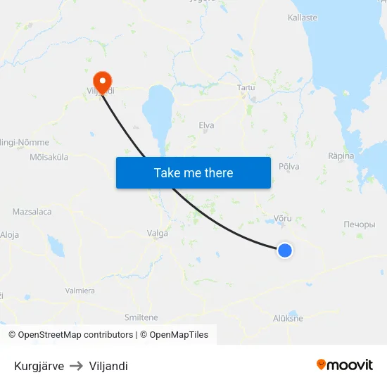 Kurgjärve to Viljandi map