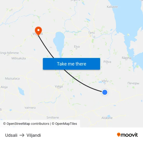 Udsali to Viljandi map