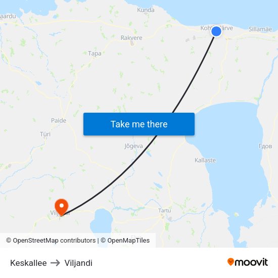 Keskallee to Viljandi map