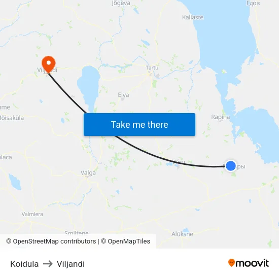 Koidula to Viljandi map