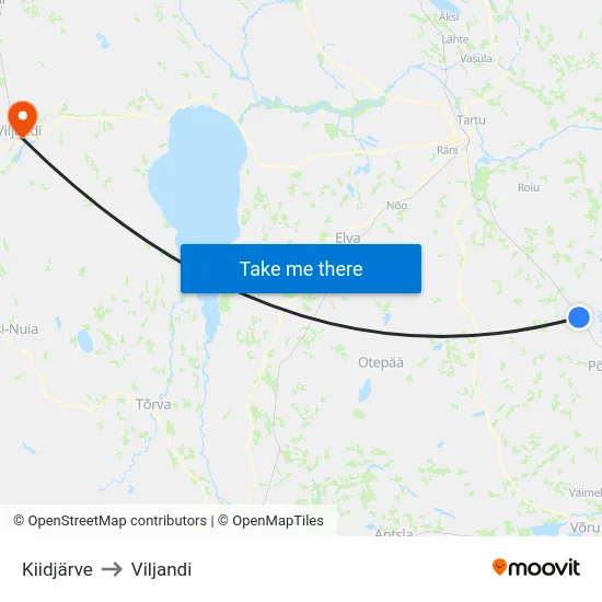 Kiidjärve to Viljandi map
