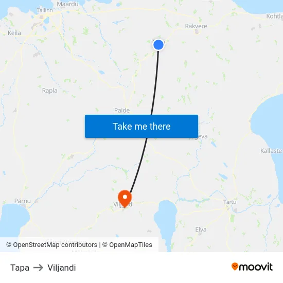 Tapa to Viljandi map