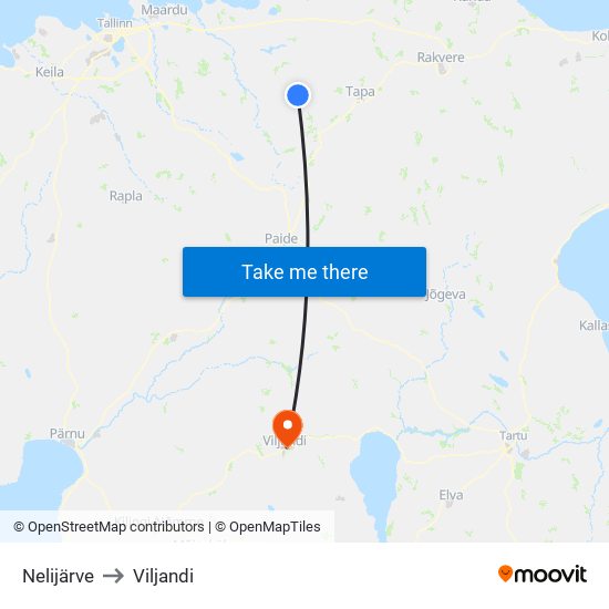 Nelijärve to Viljandi map