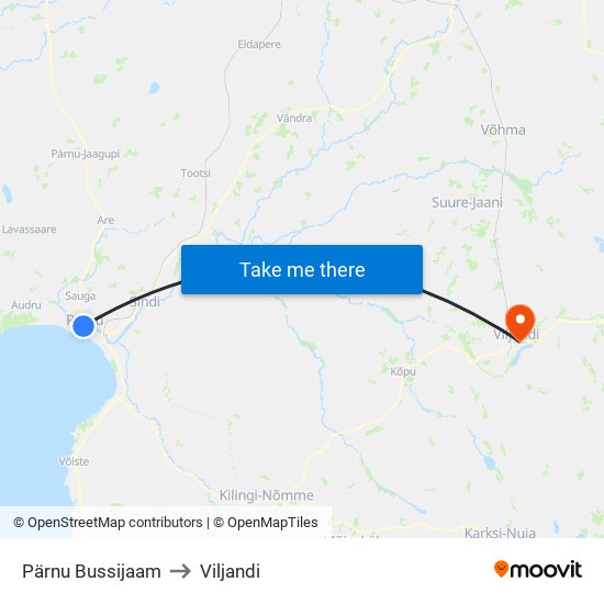 Pärnu Bussijaam to Viljandi map