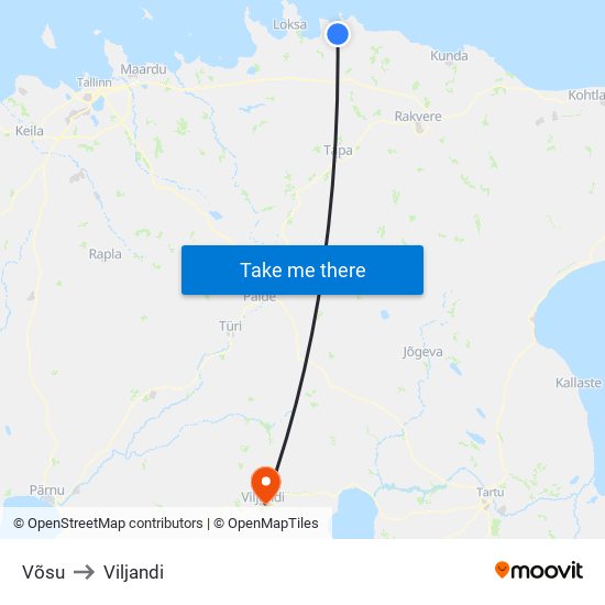 Võsu to Viljandi map