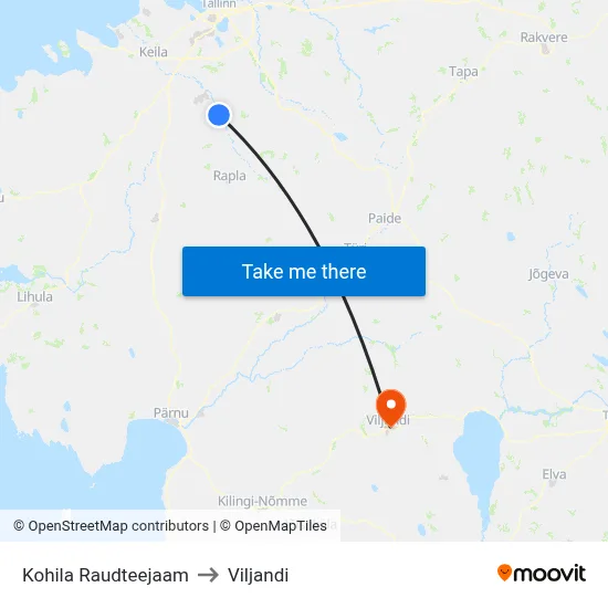 Kohila Raudteejaam to Viljandi map