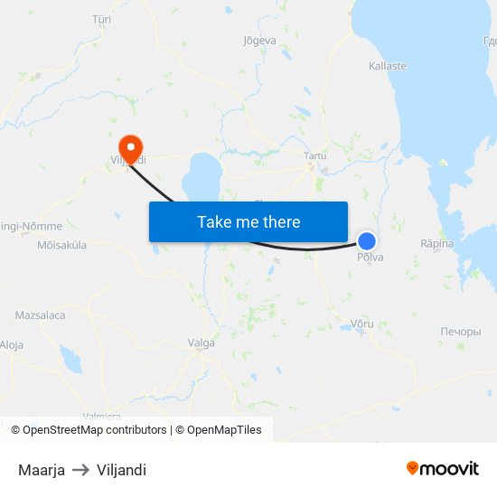 Maarja to Viljandi map
