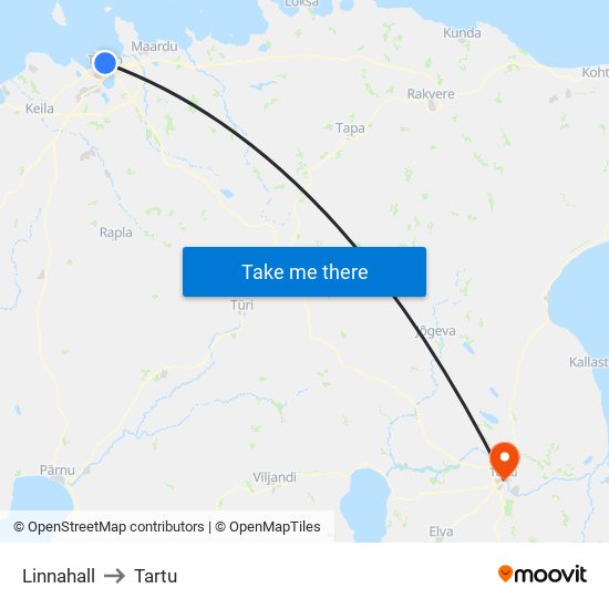 Linnahall to Tartu map