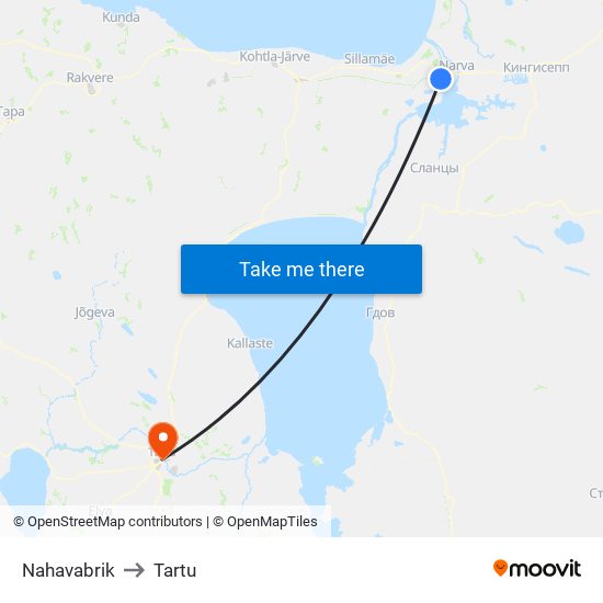 Nahavabrik to Tartu map