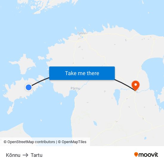 Kõnnu to Tartu map