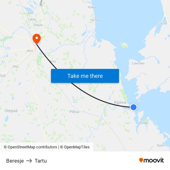 Beresje to Tartu map