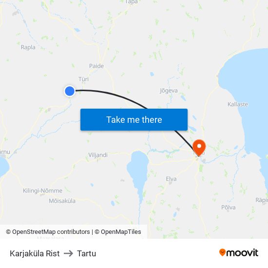 Karjaküla Rist to Tartu map