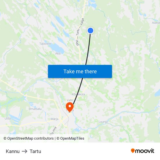 Kannu to Tartu map