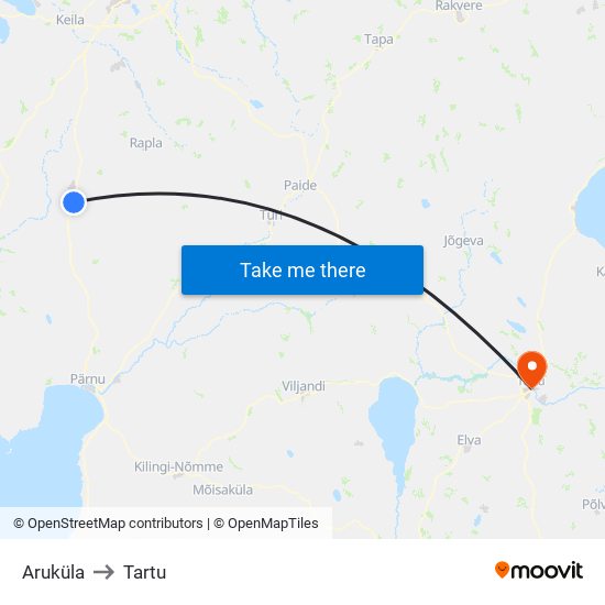 Aruküla to Tartu map