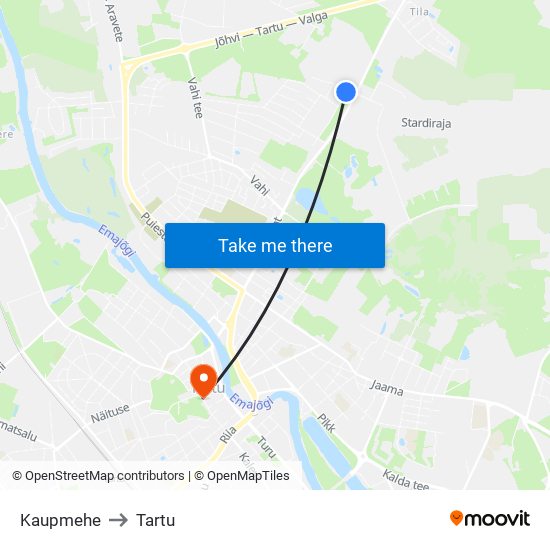 Kaupmehe to Tartu map