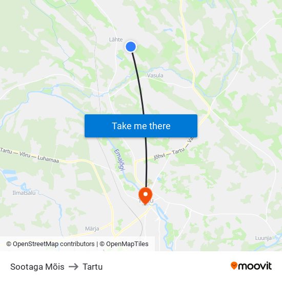 Sootaga Mõis to Tartu map